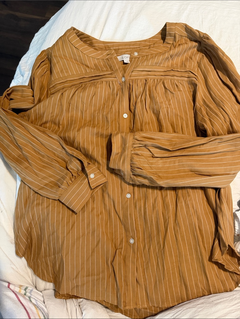 LOFT Mustard Striped Button-Down Shirt